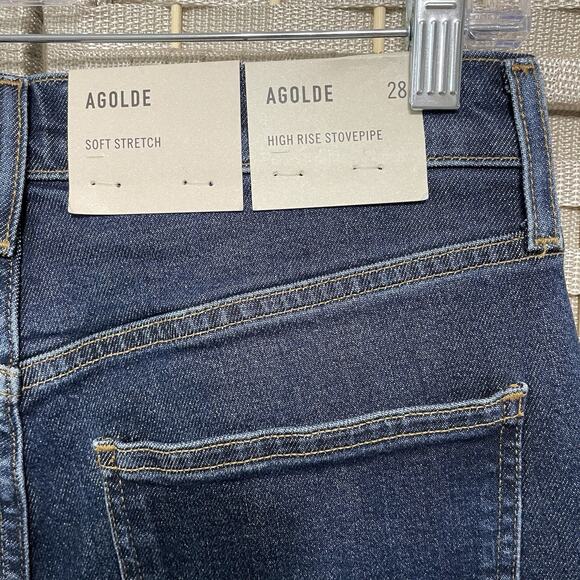 AGOLDE High Rise STOVEPIPE Jeans Women 28 Medium Blue SONG Wash SOFT STRETCH NEW - Picture 6 of 10